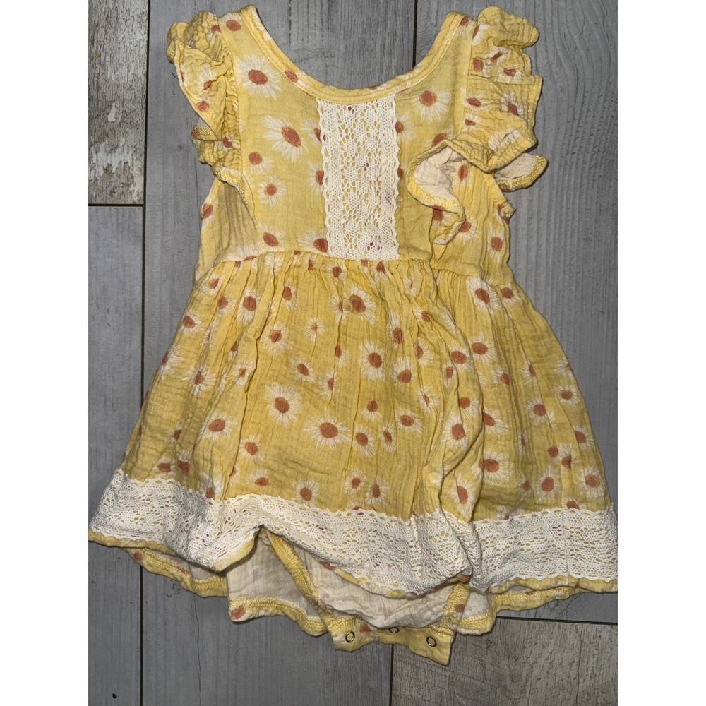 Rachel Zoe Baby Girls Yellow Daisy Floral Muslin Romper Dress Lace Trim 18M